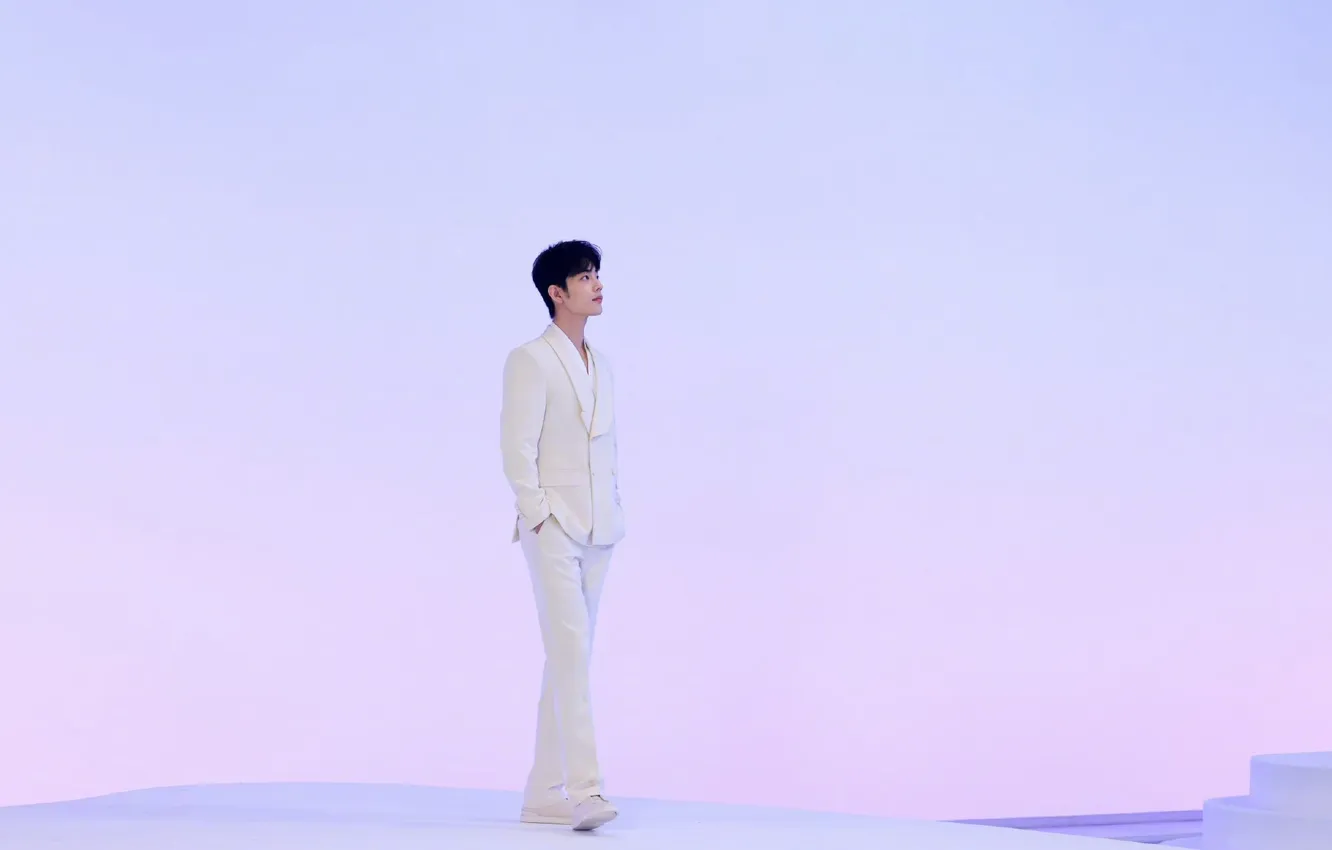 Photo wallpaper actor, white suit, chinese actor, Xiao Zhan