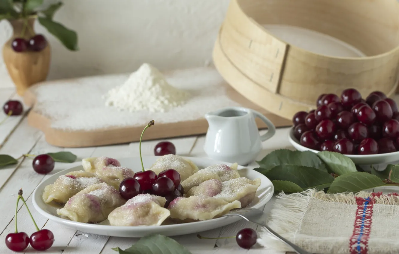 Photo wallpaper cherry, sugar, flour, dumplings