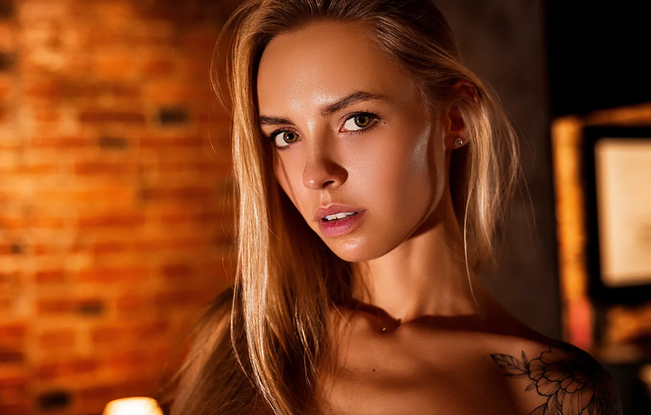 Photo wallpaper model, Girl, tattoo, blonde, shoulders, Vlad Popov, Sasha Tale