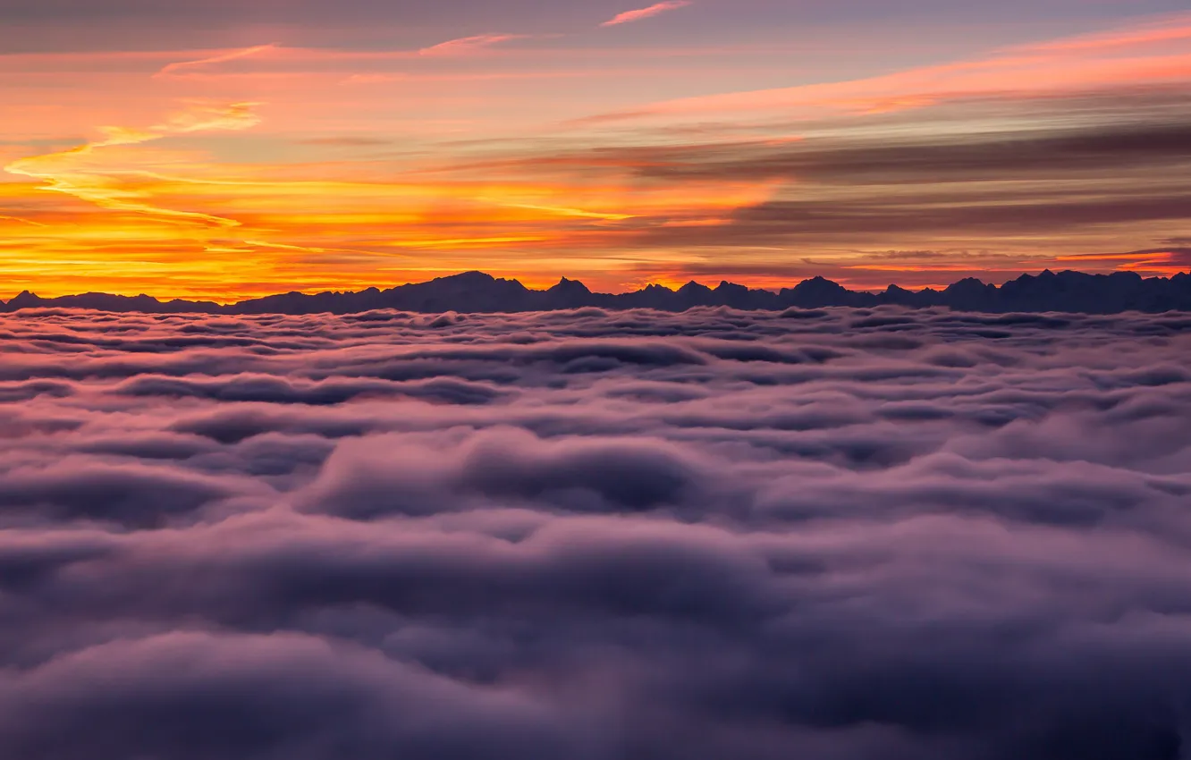 Photo wallpaper sea, the sky, clouds, sunset