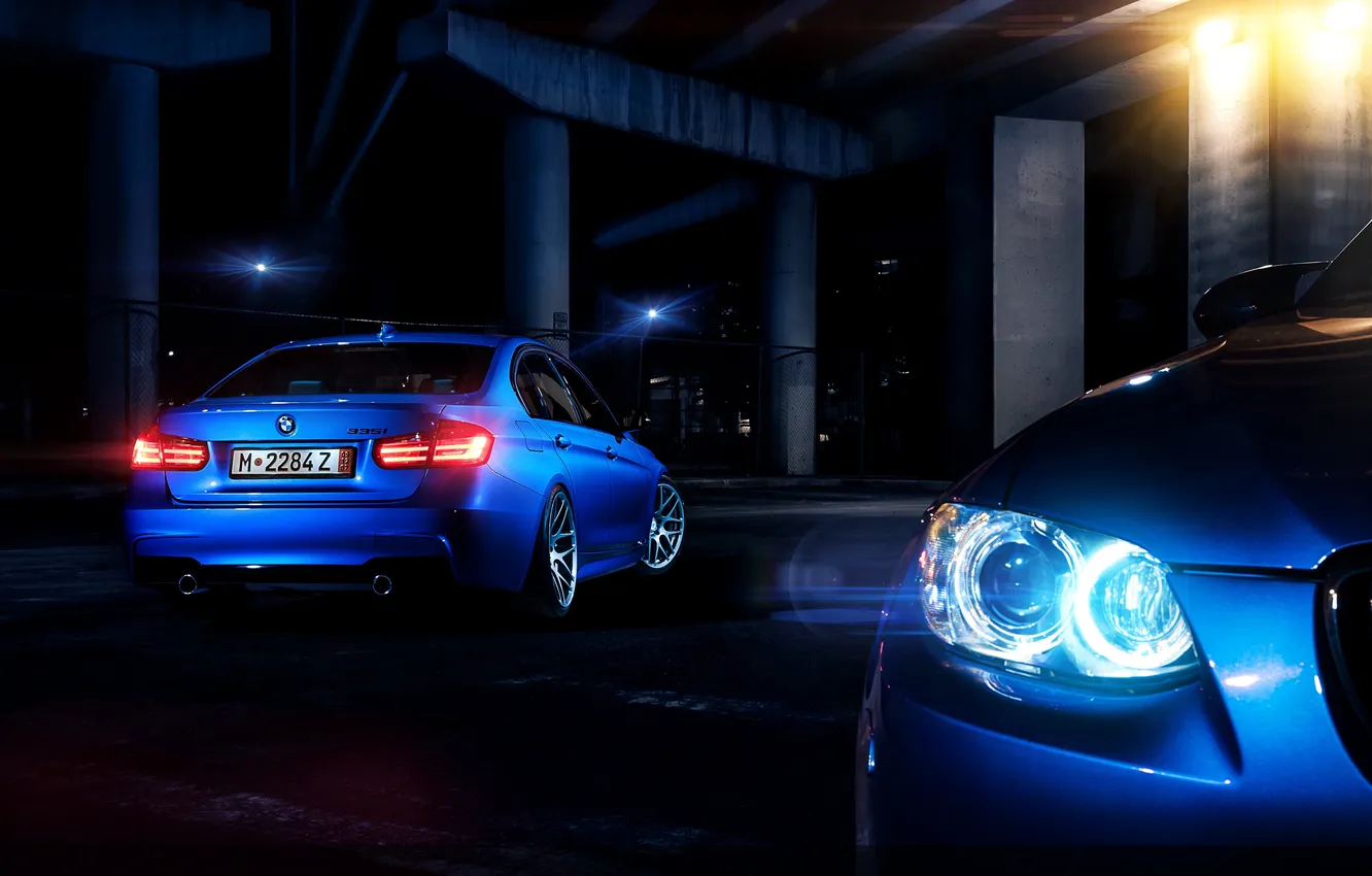 Photo wallpaper blue, BMW, BMW, blue, 335i, back, headlights, F30