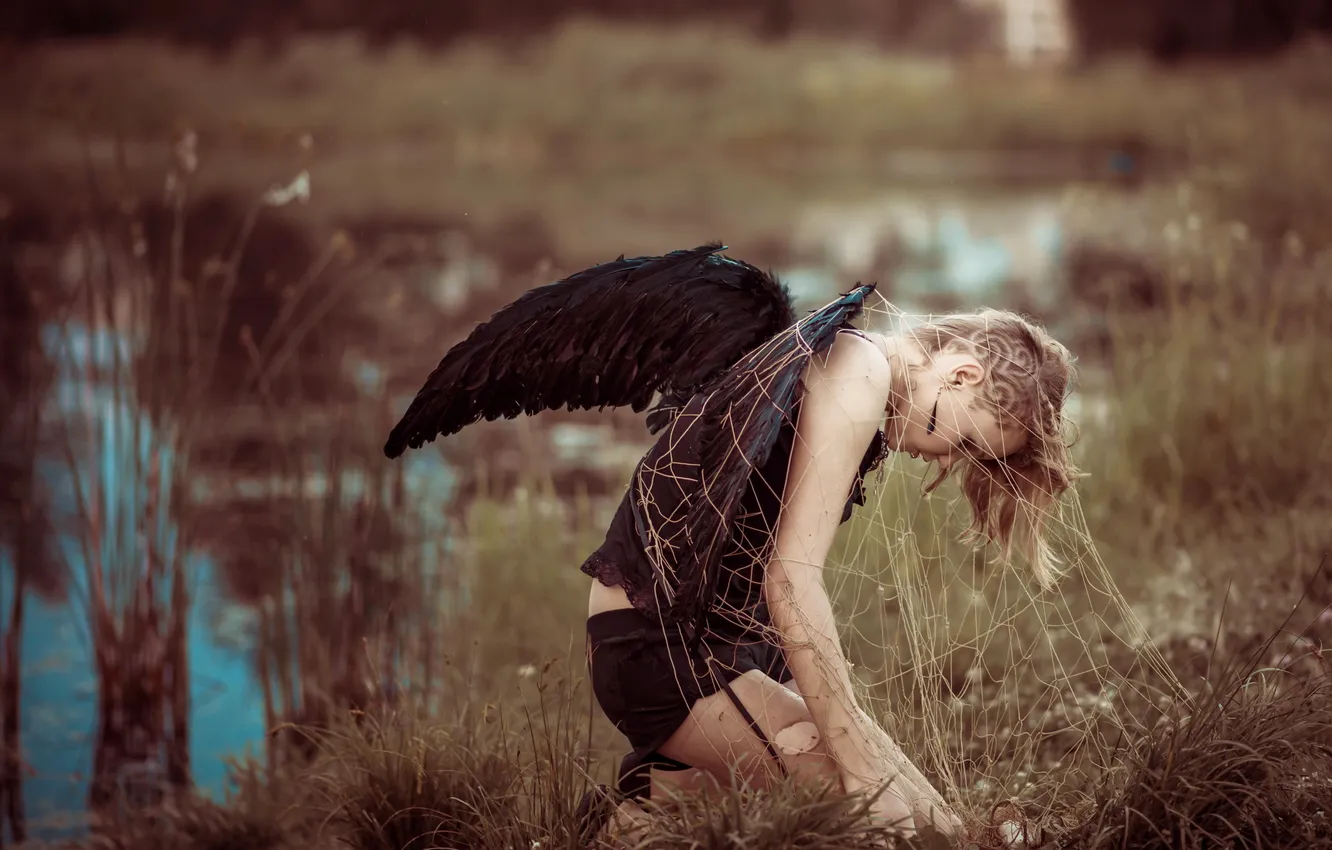 Photo wallpaper girl, network, the situation, angel