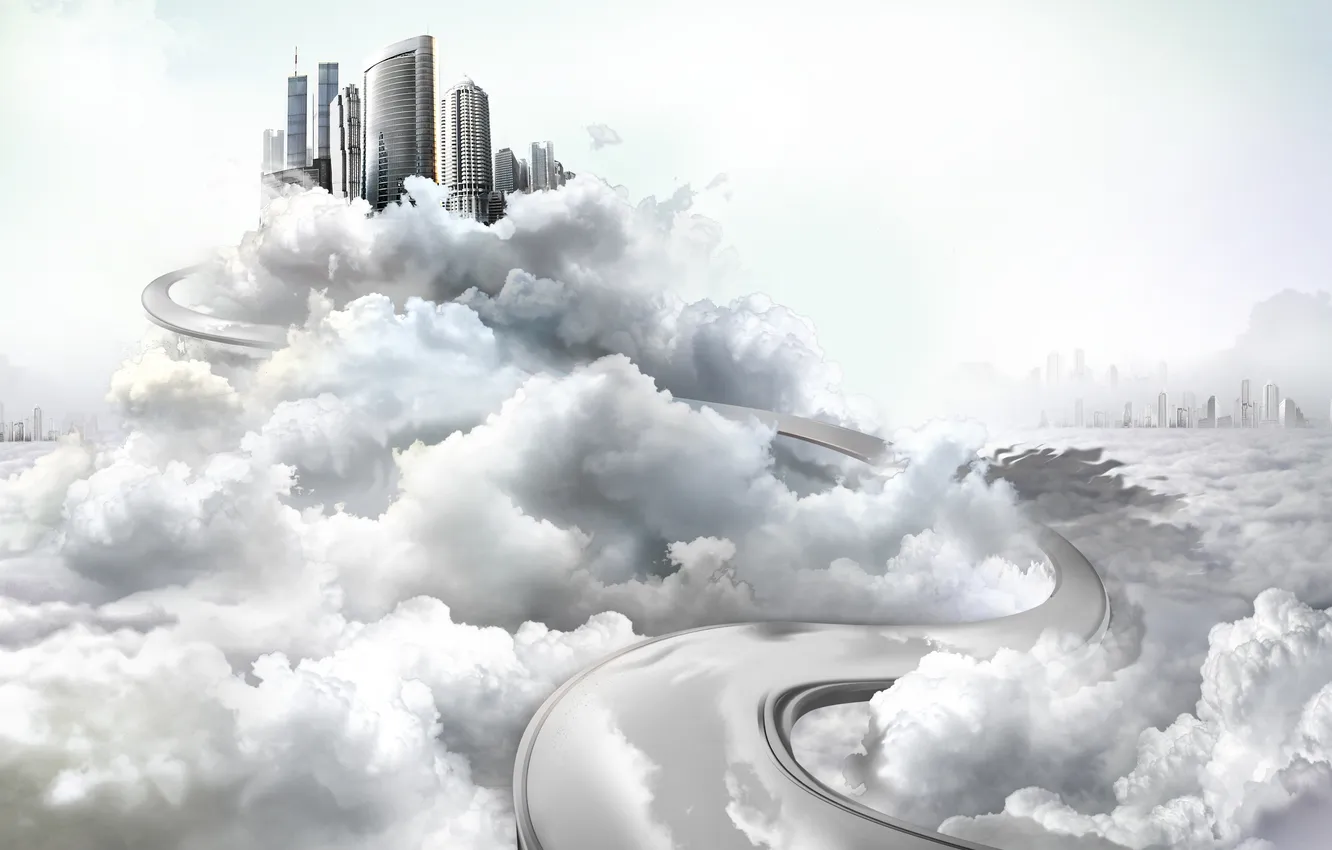 Photo wallpaper clouds, creative, skyscrapers