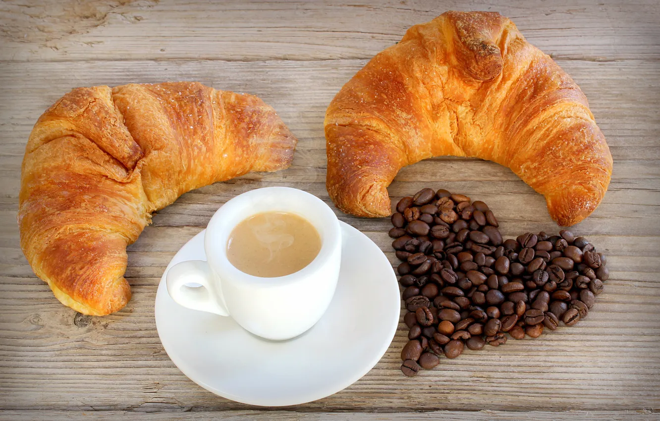 Photo wallpaper heart, coffee, coffee beans, cakes, croissant