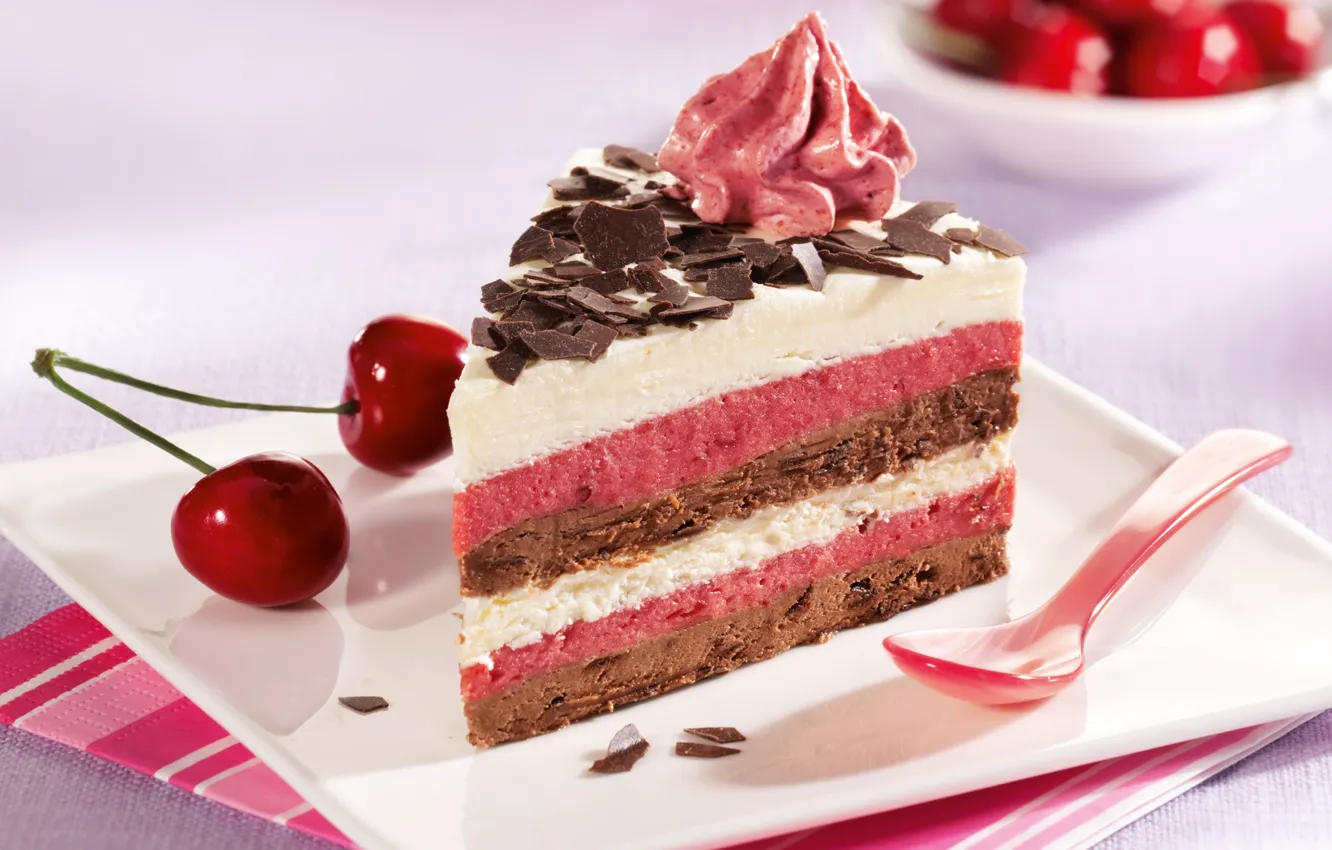 Photo wallpaper cherry, food, chocolate, cake, cake, cake, cream, dessert