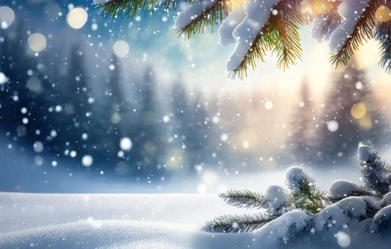 Photo wallpaper winter, forest, snow, background, tree, new year, Christmas, forest