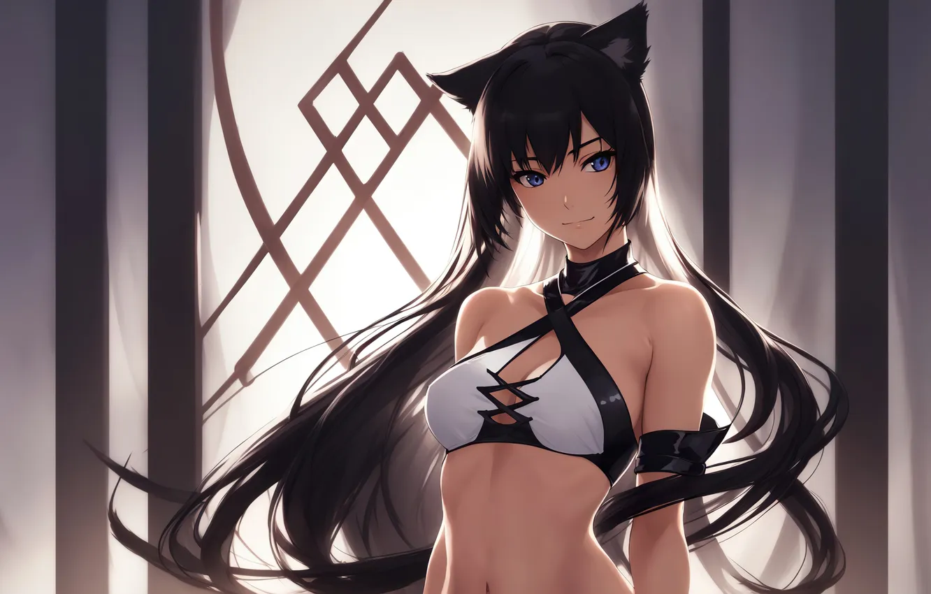 Photo wallpaper girl, fantasy, art, blue eyes, digital art, fantasy art, fantasy girl, cat-girl