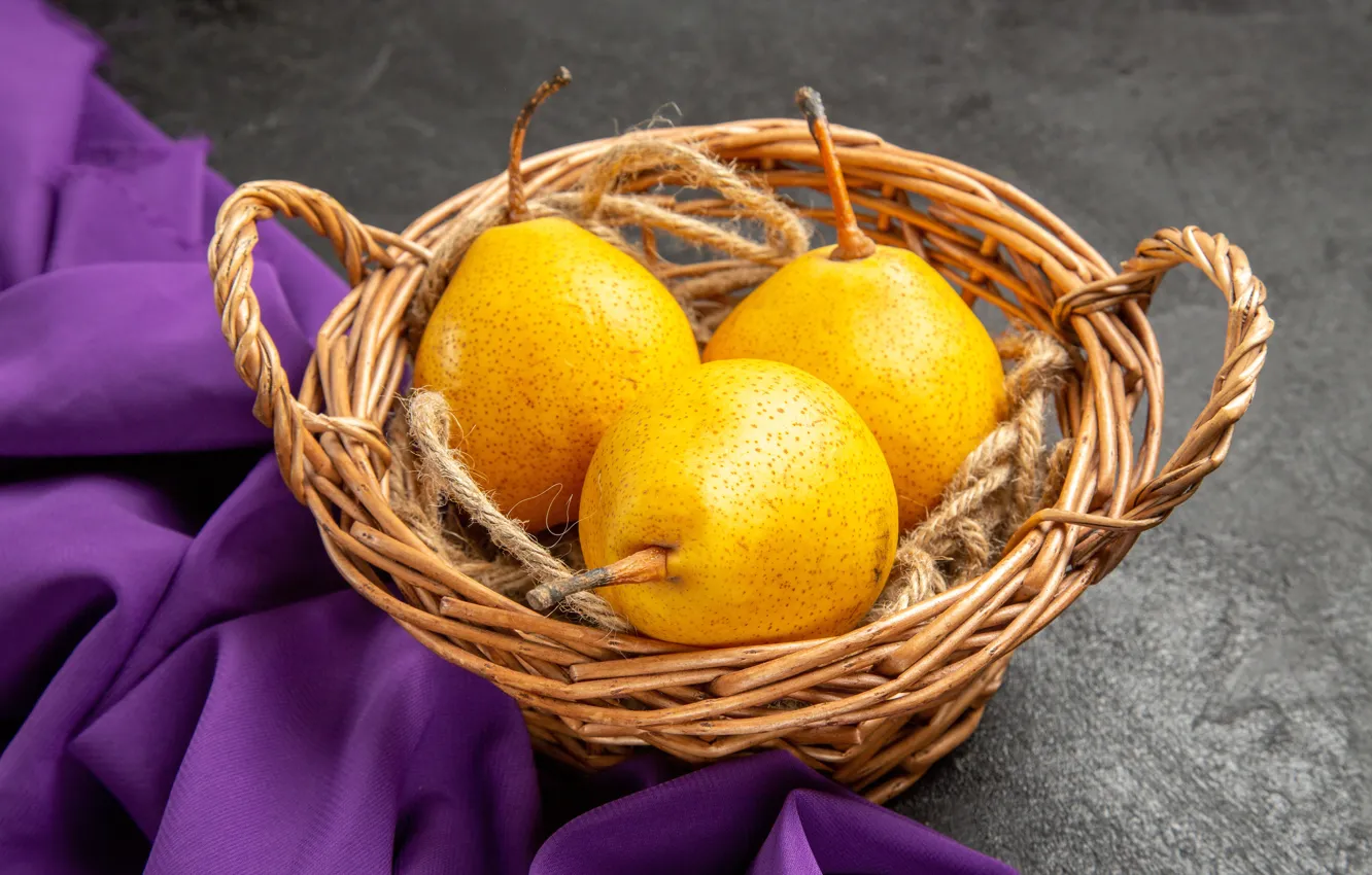 Photo wallpaper fabric, basket, pear