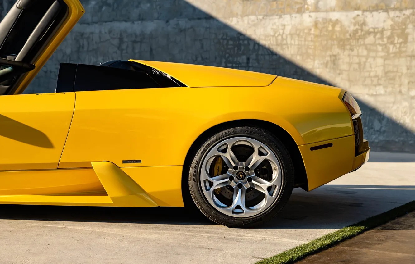 Photo wallpaper yellow, Lamborghini, Lambo, Murcielago, closeup, Lamborghini Murcielago Roadster