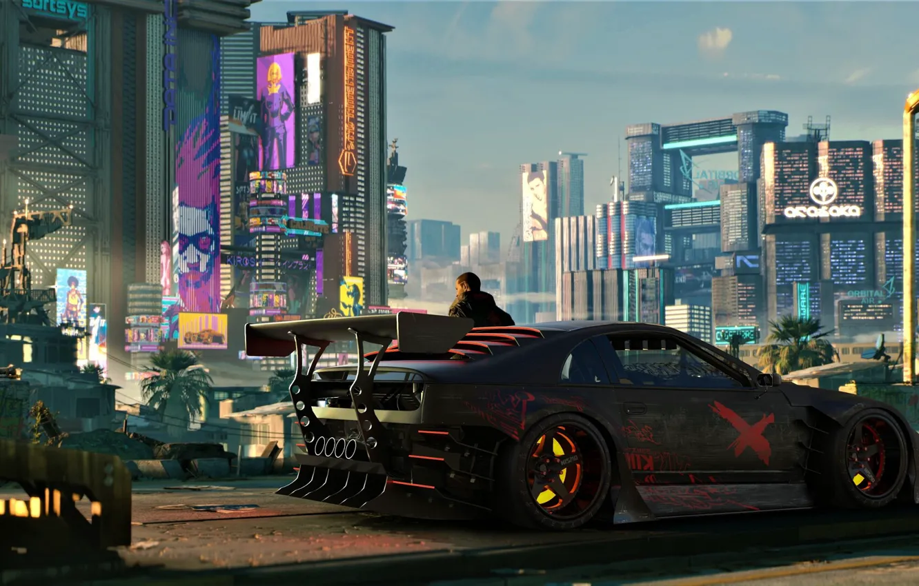 Photo wallpaper car, city, art, cyberpunk, Cyberpunk 2077, 300ZX, Cyberpunk, Cyberpunk 2077