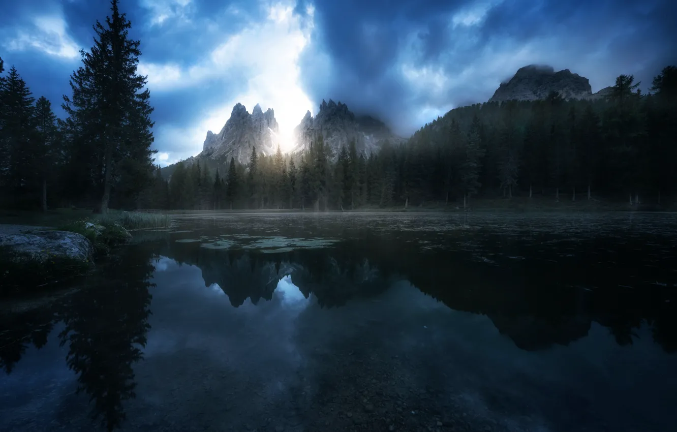 Photo wallpaper mountains, reflection, river