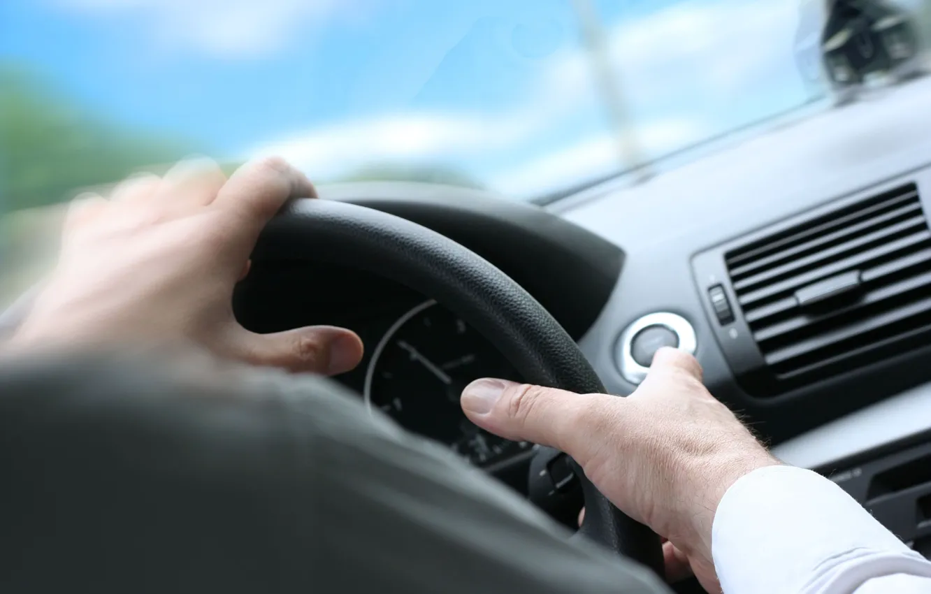 Photo wallpaper panel, hands, the wheel, male, car