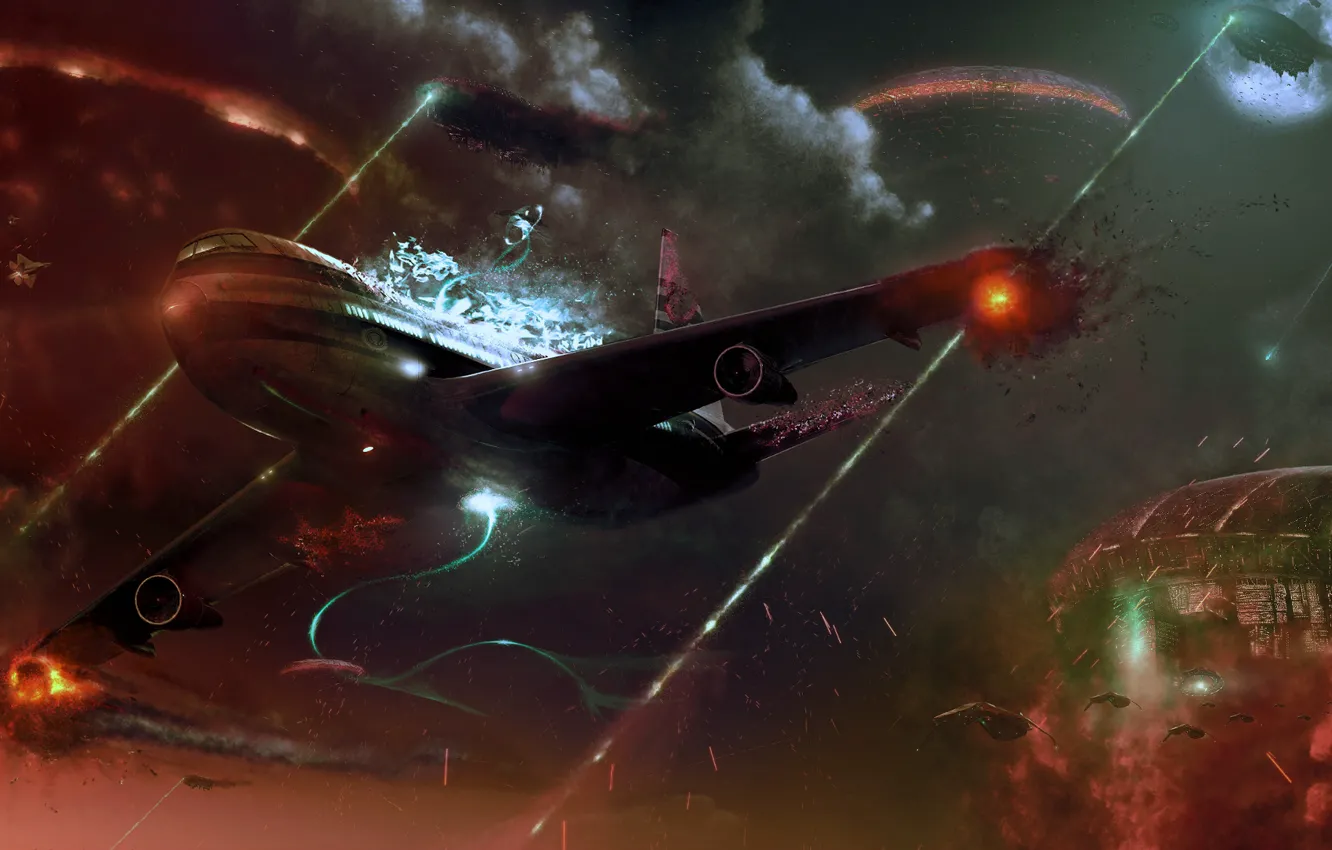 Photo wallpaper war, UFO, the plane