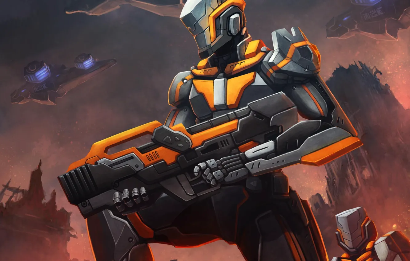 Photo wallpaper weapons, ship, robot, army, art