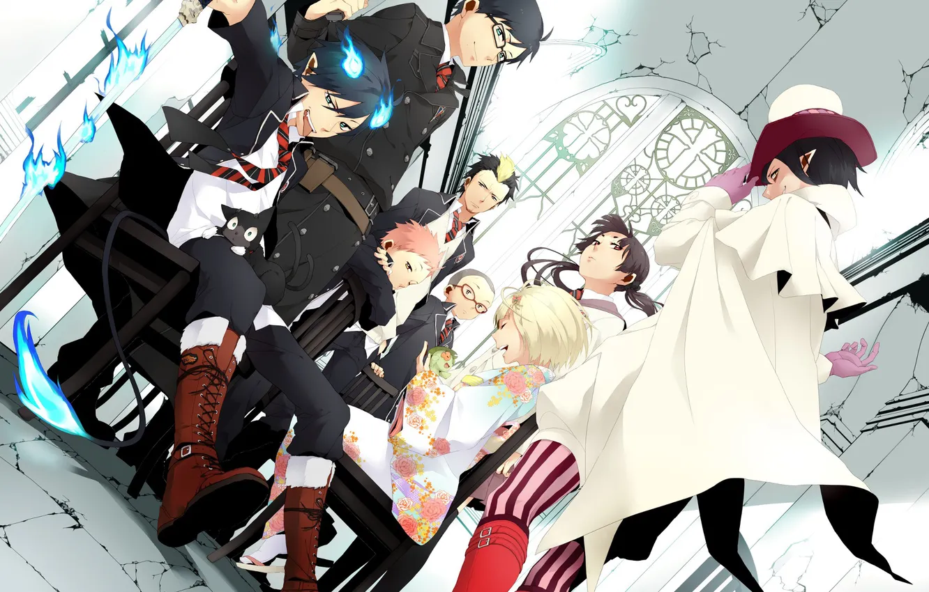 Photo wallpaper Ao no Exorcist, Blue exorcist, Rin, blue exorcist, Kuro, Yukio Okumura, Mephisto, Shiemi