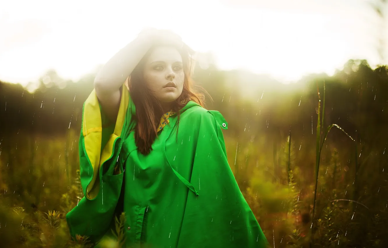 Photo wallpaper girl, light, rain