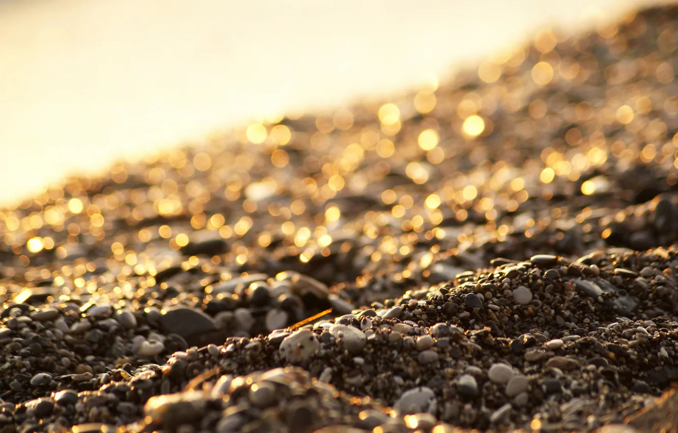 Photo wallpaper sand, beach, the sun, macro, light, stones, light, beach