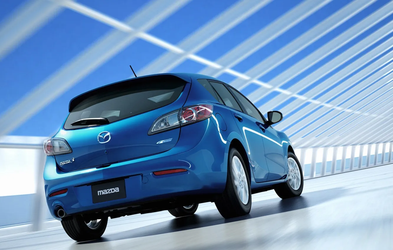 Photo wallpaper machine, blue, car, Mazda 3, Mazda, Hatchback