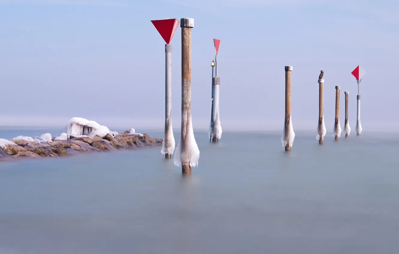 Photo wallpaper ice, sea, landscape, sign