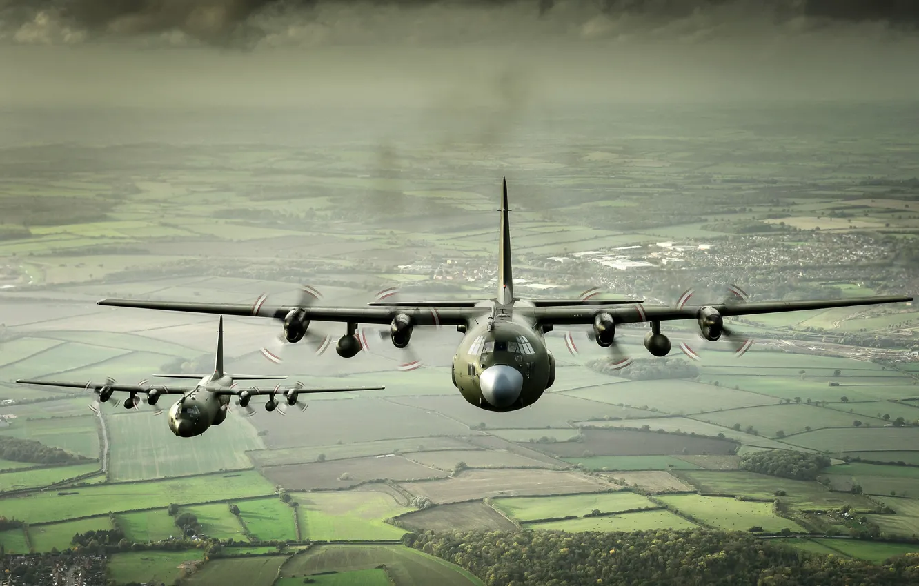 Photo wallpaper the plane, military transport, Hercules, C-130K