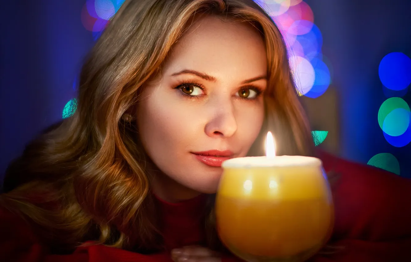 Photo wallpaper candles, model, face, look, Carla Monaco