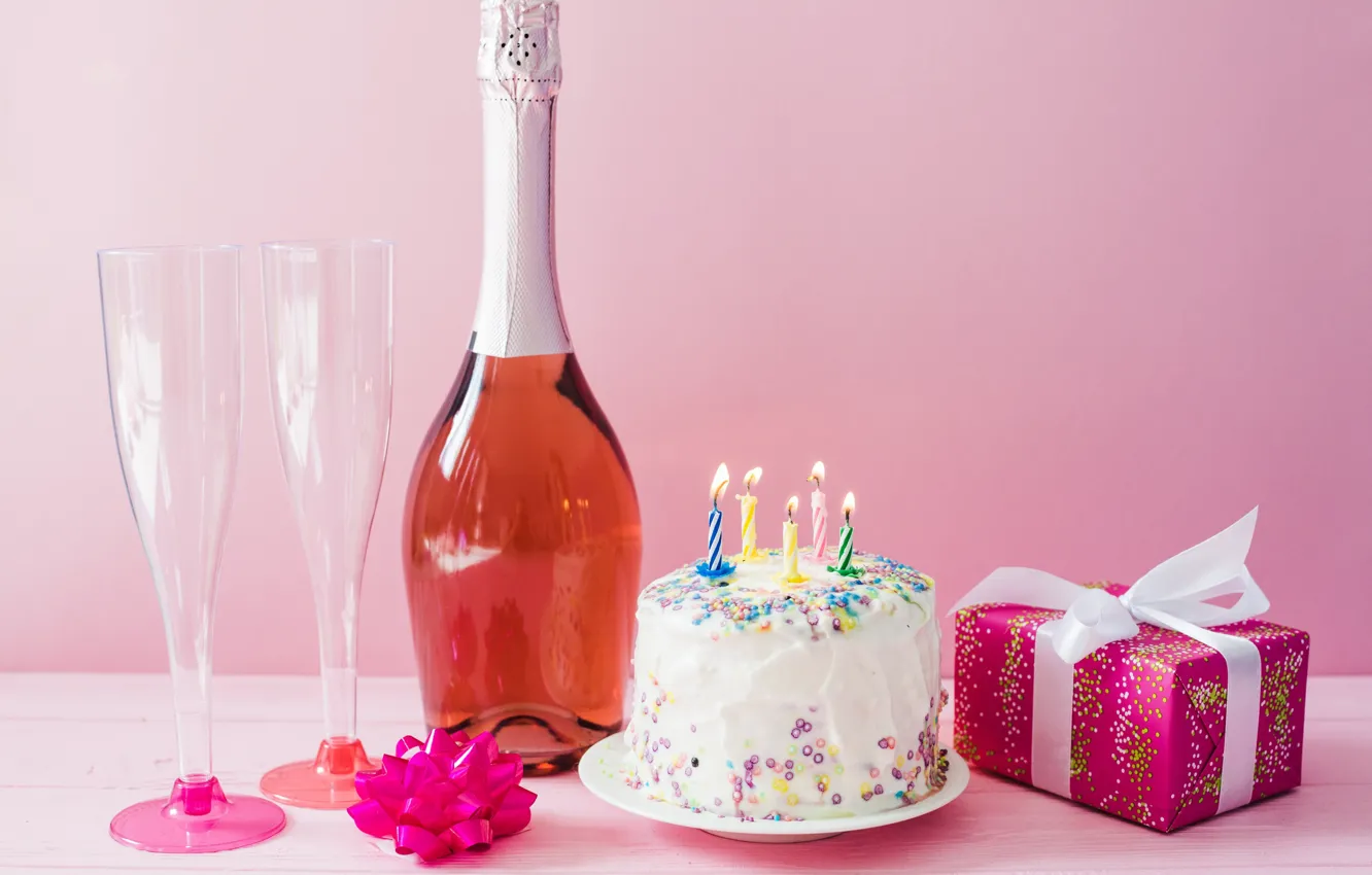 Photo wallpaper holiday, cake, champagne, birthday