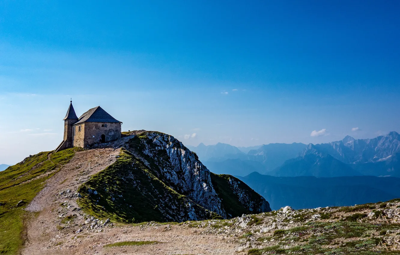 Photo wallpaper the sky, mountains, Austria, chapel, The dobratsch