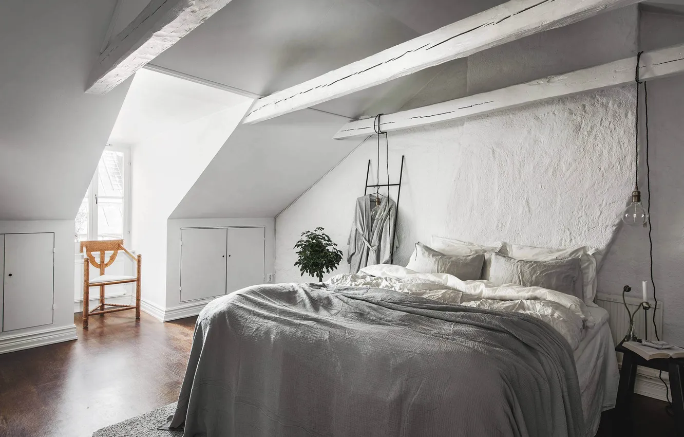 Photo wallpaper room, interior, Apartment in Stockholm, bedroom, Scandinavian style