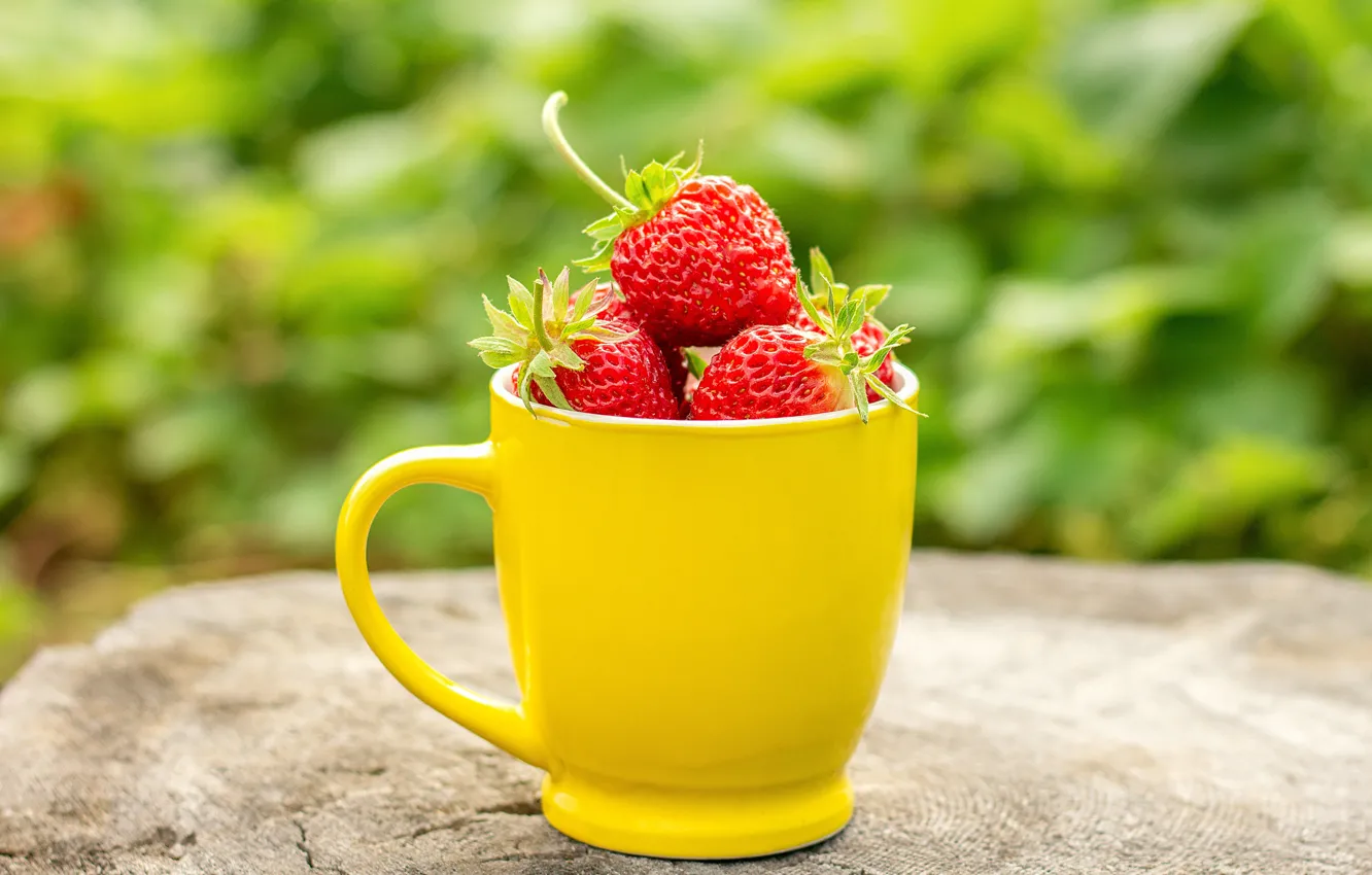 Photo wallpaper summer, berries, strawberry, mug, ripe