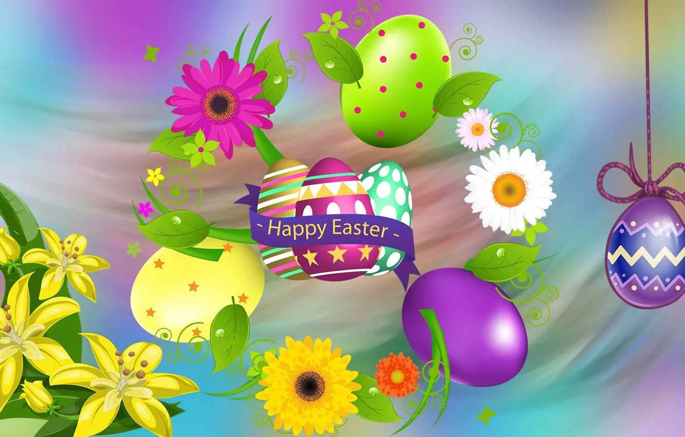 Photo wallpaper Graphics, Flowers, Easter, Easter eggs
