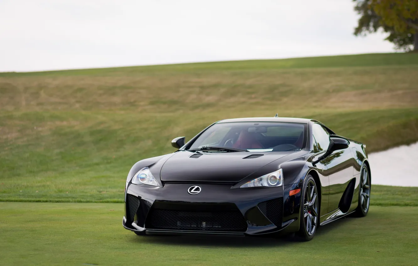 Photo wallpaper car, Lexus, black, super, lfa, lawn