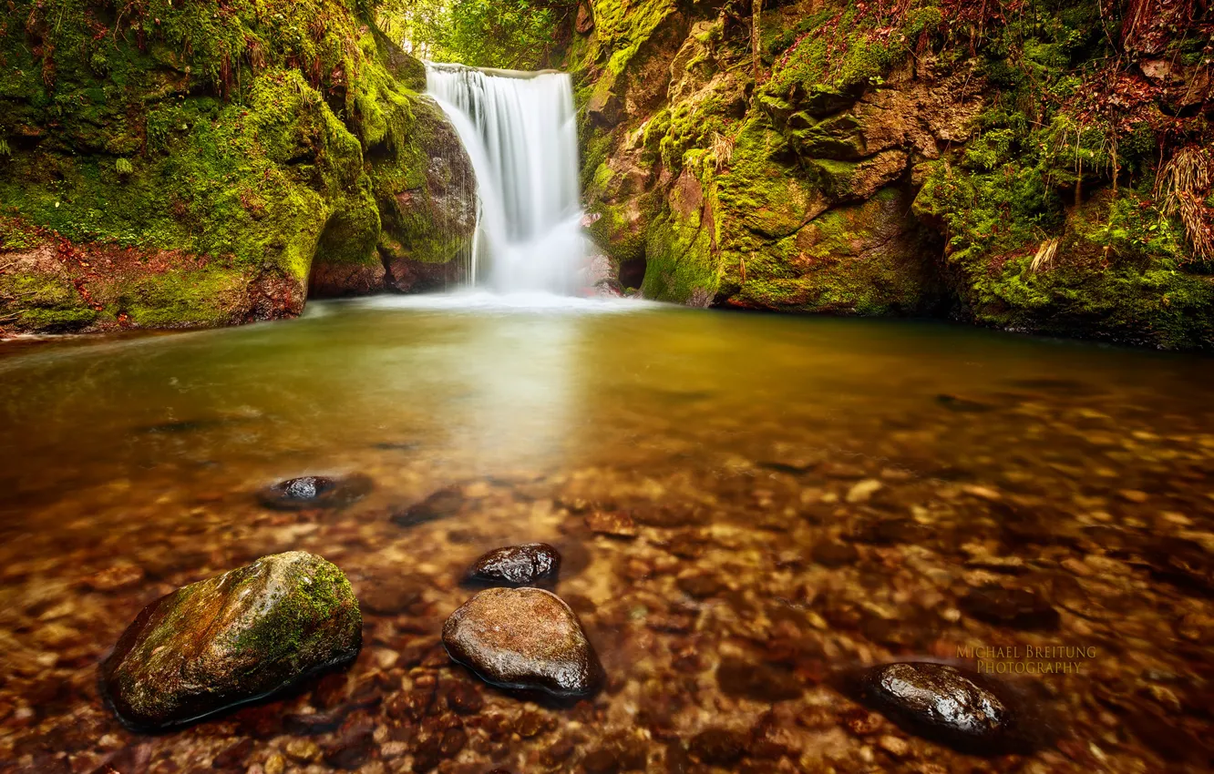 Photo wallpaper waterfall, Germany, Michael Breitung, Baden-Württemberg