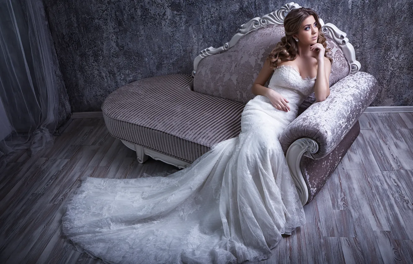 Photo wallpaper style, sofa, mood, dress, the bride, wedding dress