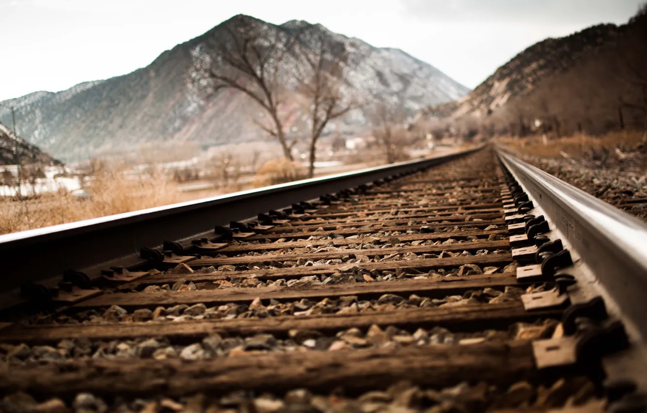 Photo wallpaper mountains, railway, railroad