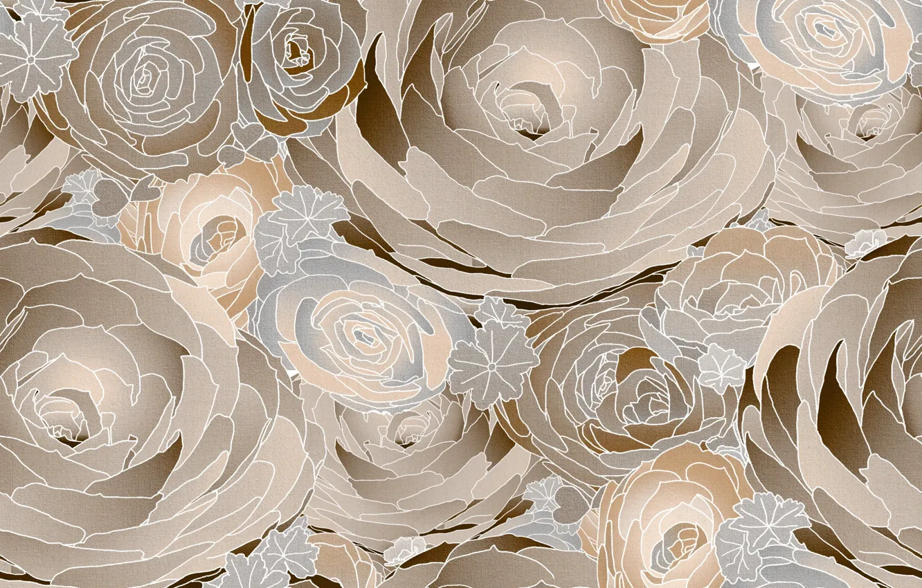 Photo wallpaper flowers, roses, texture, peonies