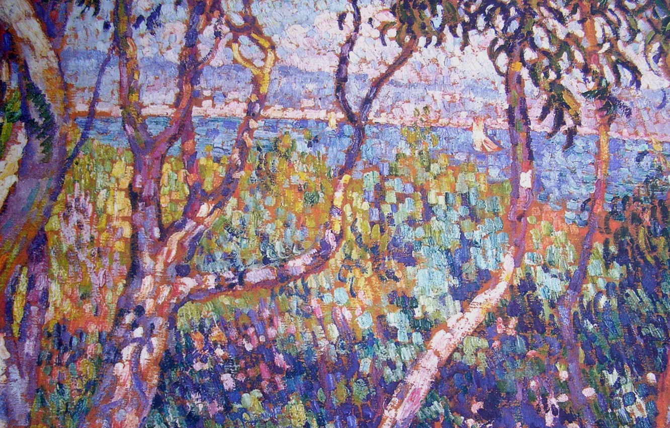 Photo wallpaper trees, fragment, 1906, Eucalyptus, Theo van Rysselberghe