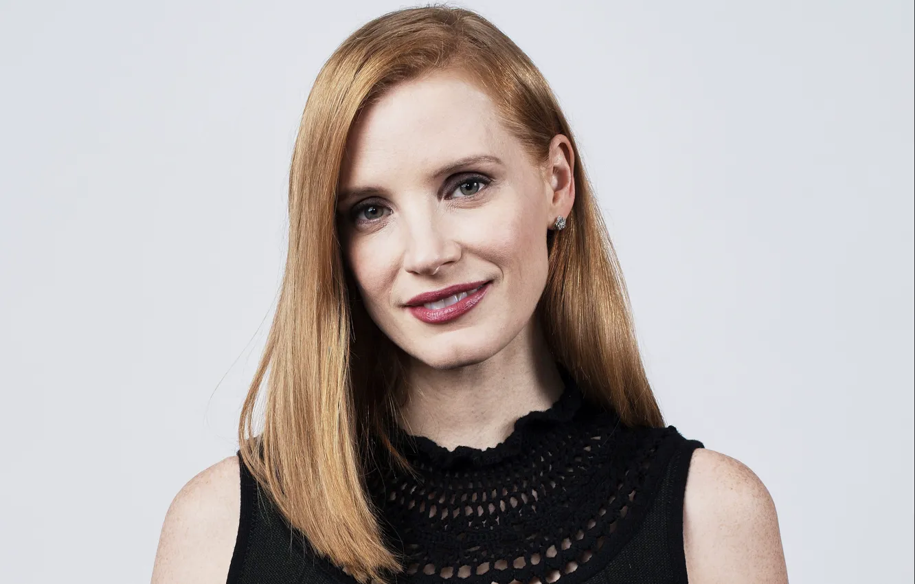 Photo wallpaper look, pose, smile, makeup, actress, hair, Jessica Chastain, Jessica Chastain