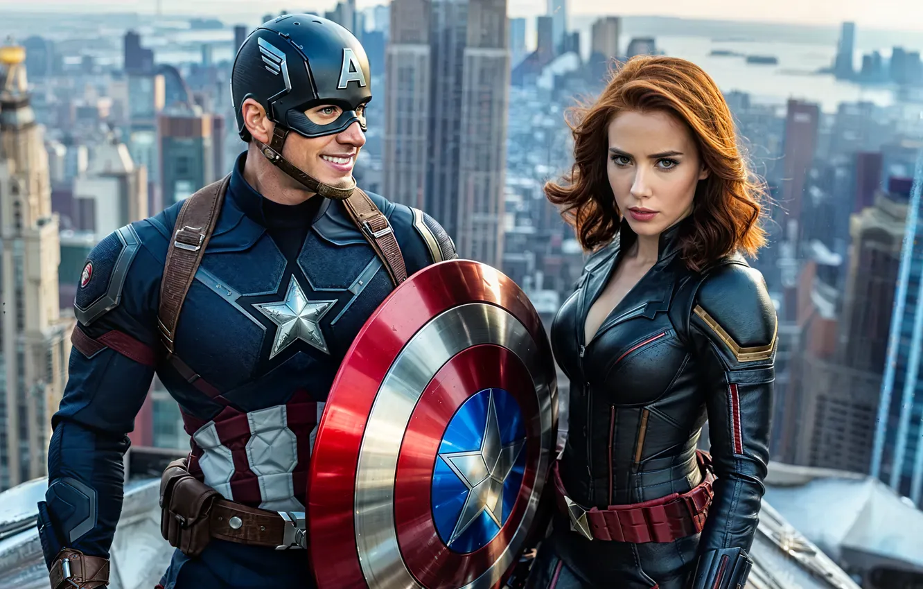 Photo wallpaper Captain America, Black Widow, Avengers