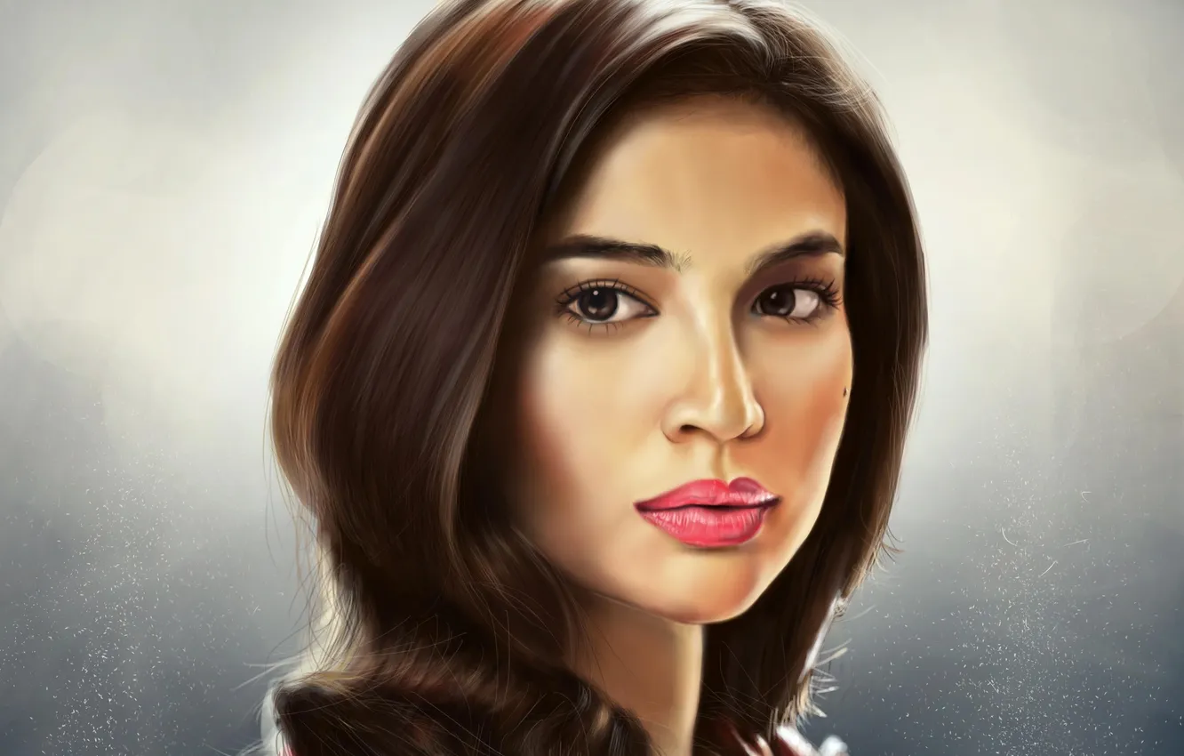 Photo wallpaper eyes, look, girl, red, face, background, hair, portrait