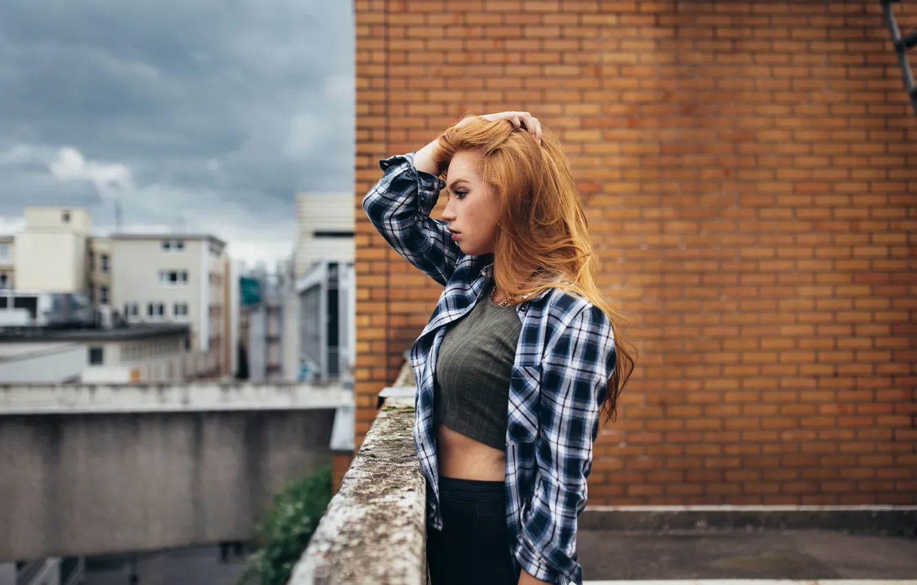 Photo wallpaper girl, profile, red