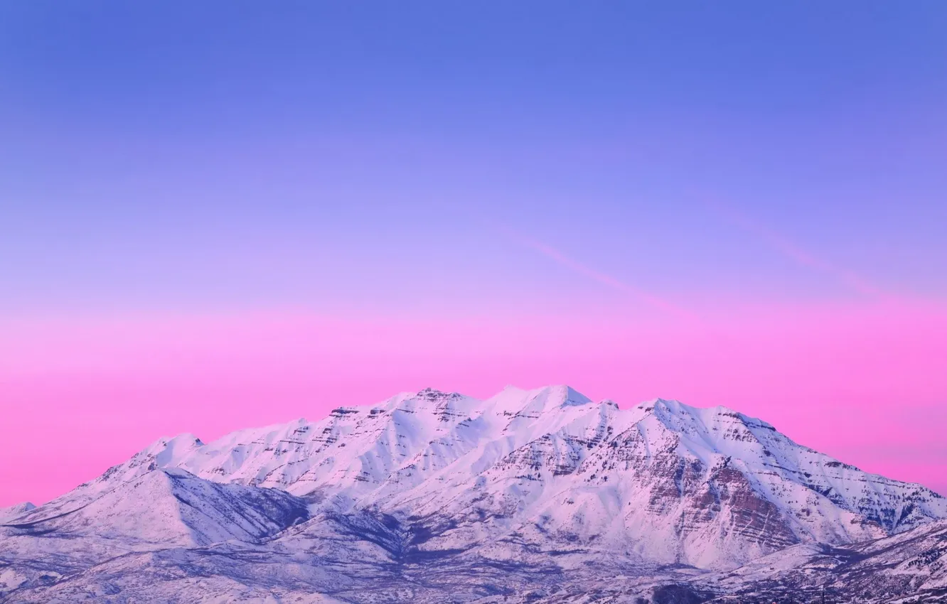 Photo wallpaper the sky, snow, mountains, blue, pink