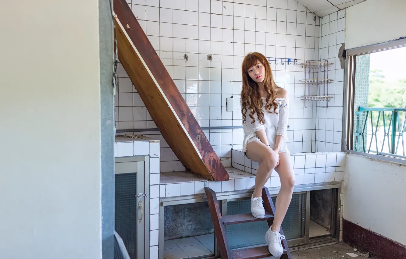 Photo wallpaper sadness, girl, sitting, the room, East