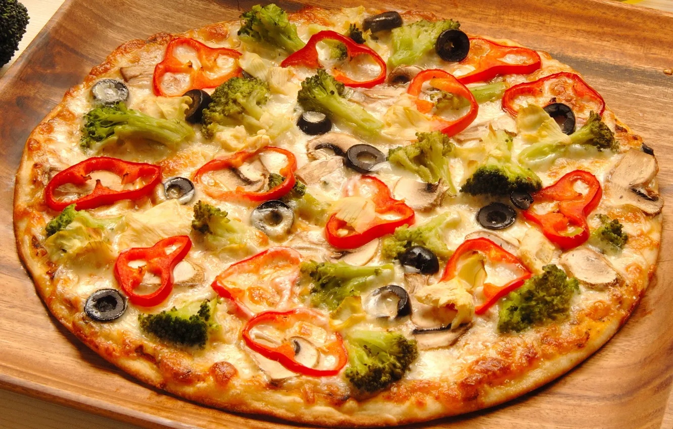 Photo wallpaper greens, food, pizza, olives, food, pizza, delicious, olives