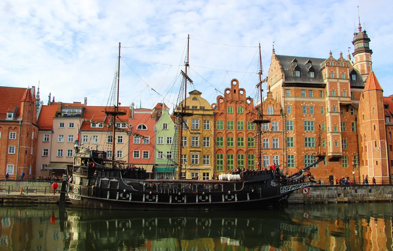 Photo wallpaper house, river, Poland, Gdansk, Motlawa