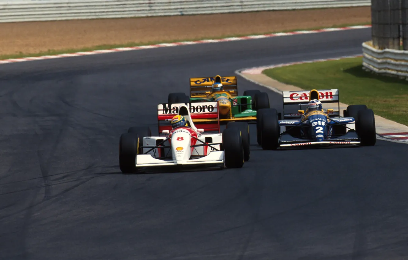 Photo wallpaper race, overtaking, Michael Schumacher, Alain Prost, Ayrton Senna, F-1, balide, Grand Prix South Africa
