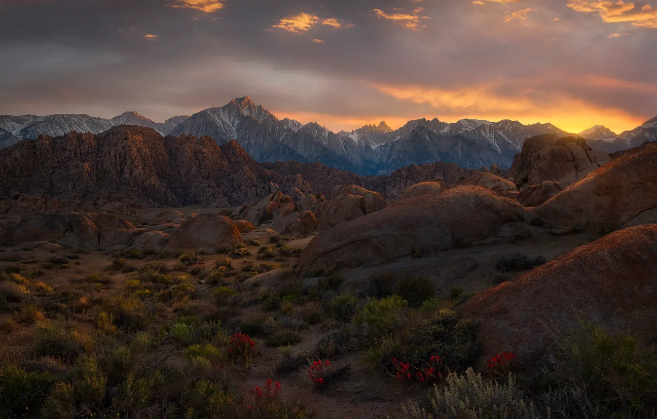 Photo wallpaper clouds, mountains, vegetation