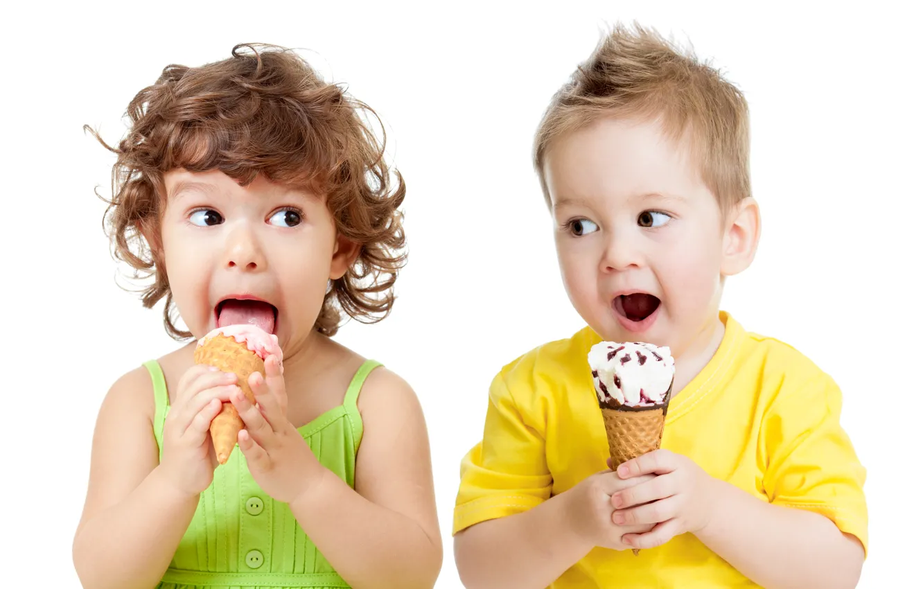Photo wallpaper children, boy, small, ice cream, girl, ice cream, children, kid
