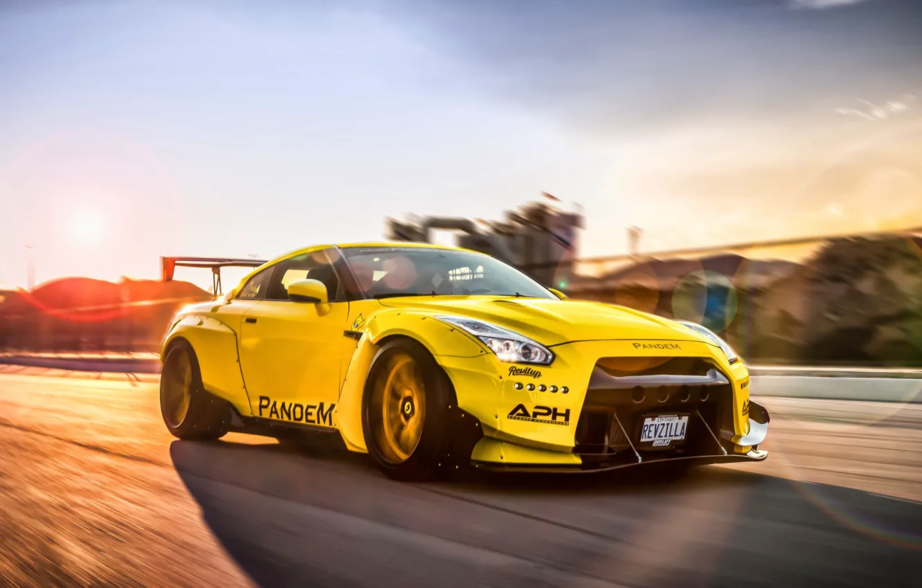 Photo wallpaper car, cars, yellow, Nissan GT-R, vehicle