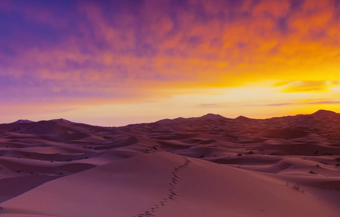 Photo wallpaper sand, the sky, clouds, landscape, sunset, nature, desert, horizon