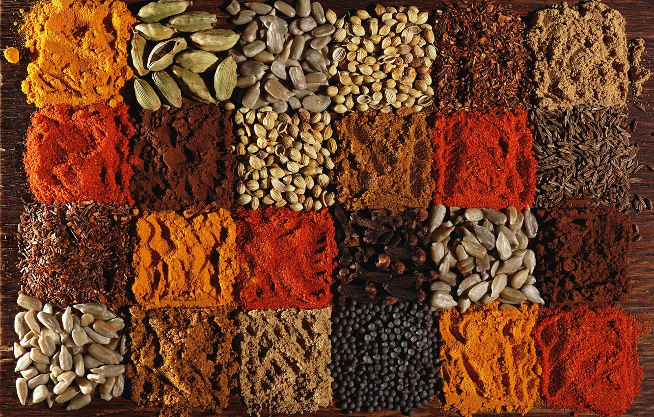 Photo wallpaper pepper, seeds, carnation, spices, cardamom, paprika, coriander, cumin